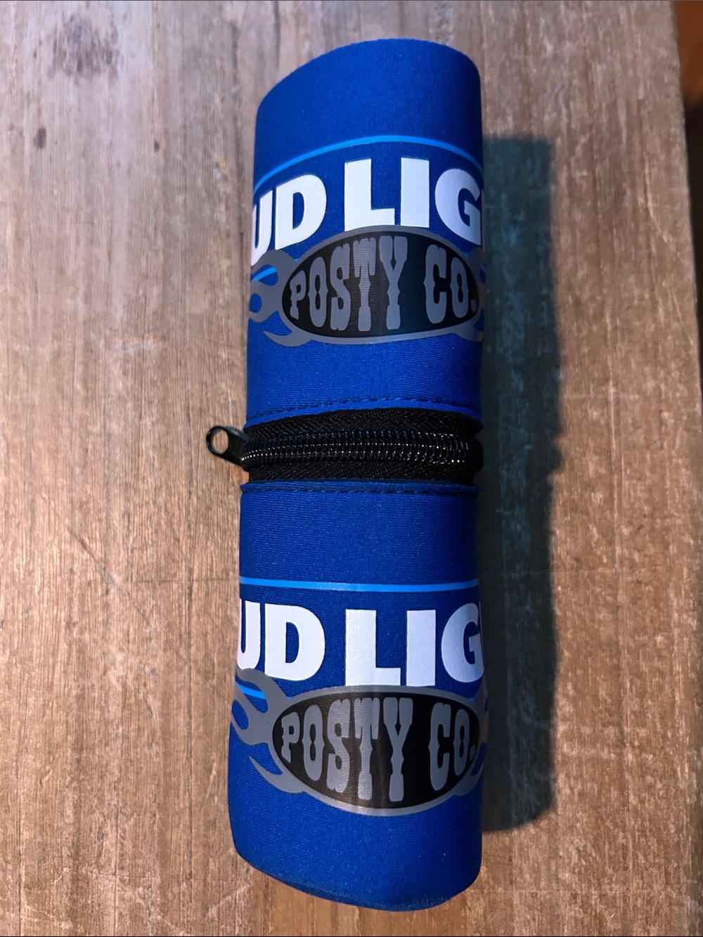 Bud Light Posty Co. Blue Double Mini Can Cooler Zip-Up Koozie (limited edition)